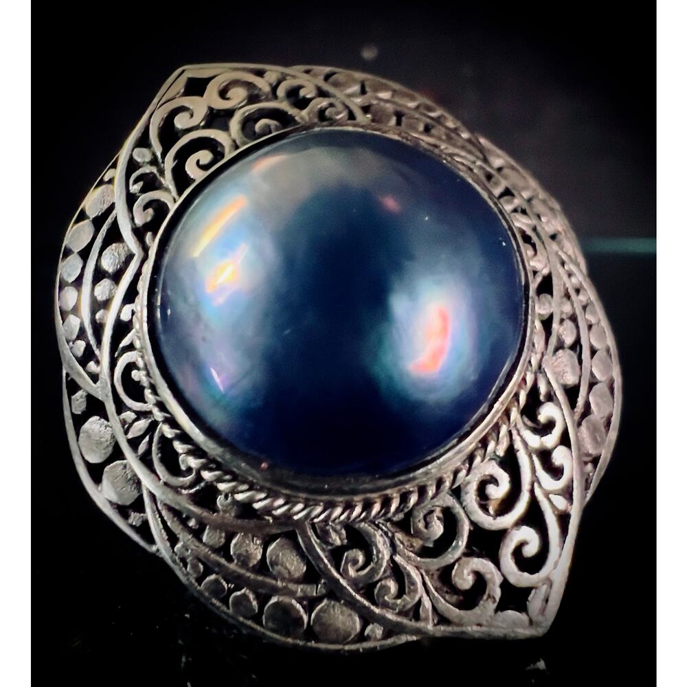 Large Vintage Mabe Pearl Bali Filigree Ring - Picture 3 of 11
